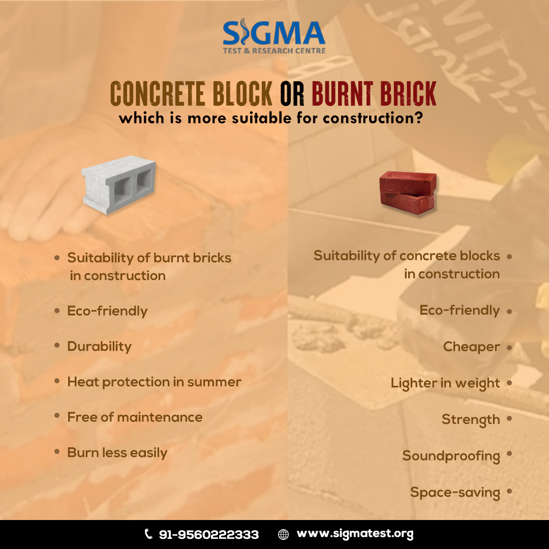 Concrete Block or Burnt Brick, which is more suitable for construction?